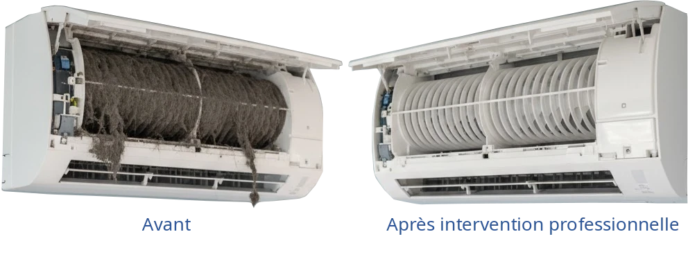 Avant/Après : Résultat impeccable après nettoyage professionnel de climatisation à Agde, Béziers, Sète, Pézenas